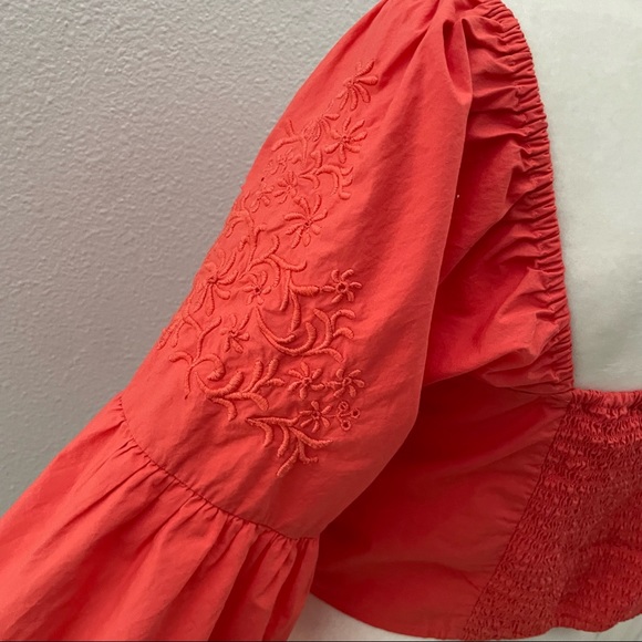 Free People boho coral embroidered sleeve crop top size medium - Picture 6 of 8